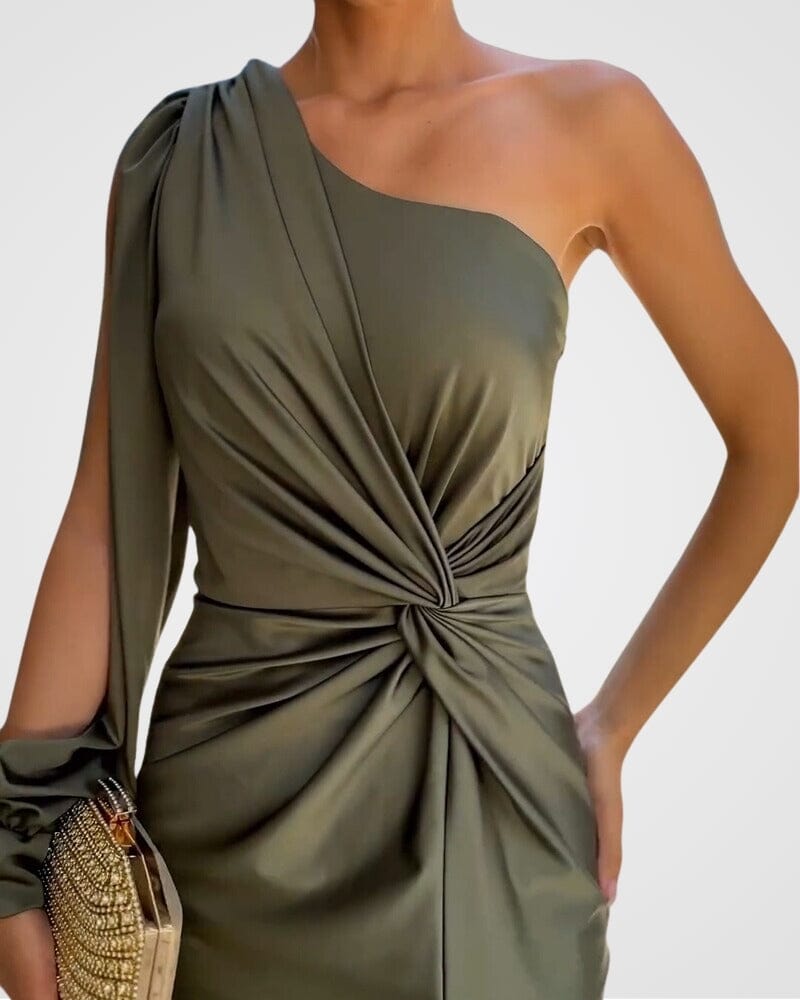 Olive Allure One Shoulder Dress