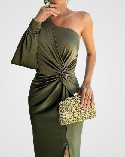 Olive Allure One Shoulder Dress