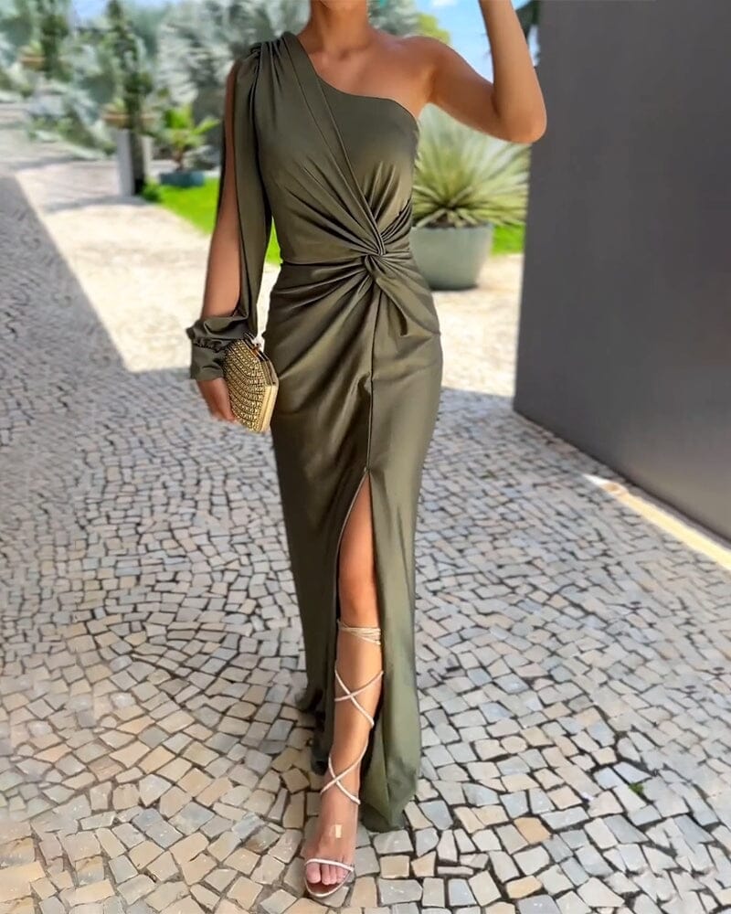 Olive Allure One Shoulder Dress