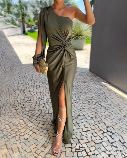 Olive Allure One Shoulder Dress