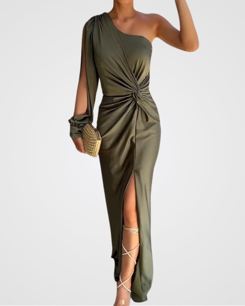 Olive Allure One Shoulder Dress